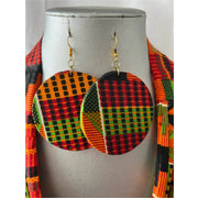 African Fabric Layer Necklace with Disc Earrings -- Jewelry A38