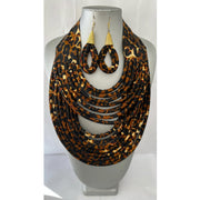 African Fabric Double Necklace Set with Matching Earrings