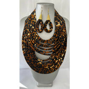 African Print Double Multi Layered Necklace -- Jewelry A39