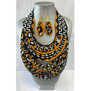 African Print Double Multi Layered Necklace -- Jewelry A39