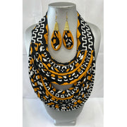 African Fabric Double Necklace Set with Matching Earrings