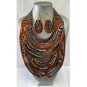 African Print Double Multi Layered Necklace -- Jewelry A39