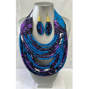 African Print Double Multi Layered Necklace -- Jewelry A39