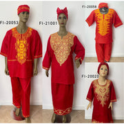 Men's Gold Embroidered Red Pant Set - FI-20053-Red