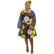 Women's African Print Short Denim Wrap Dress - FI-57 F/S