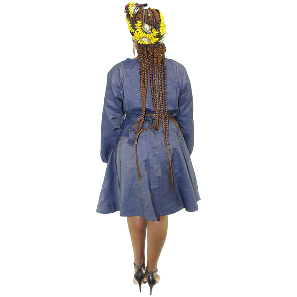 Women's African Print Short Denim Wrap Dress - FI-57 F/S