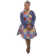Women's African Print Short Denim Wrap Dress - FI-57 F/S