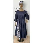 Women's Denim Printed Long Sleeve Maxi Dress - FI-D3119