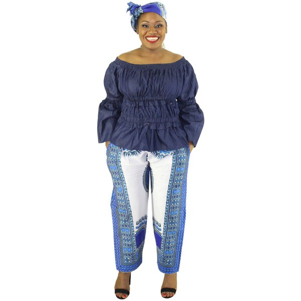 Women's African Denim Off the Shoulder Top