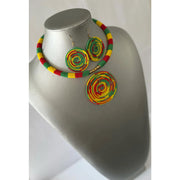 African Beaded Choker Necklace Set with Circle Pendant