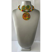 African Beaded Choker Necklace Set with Circle Pendant