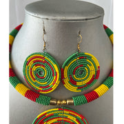 African Beaded Choker Necklace Set with Circle Pendant