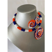 African Beaded Choker Necklace Set with Circle Pendant