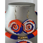 African Beaded Choker Necklace Set with Circle Pendant