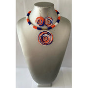 African Beaded Choker Necklace Set with Circle Pendant
