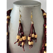Long Multi Strand Rope Necklace with Wooden Style Beads Set