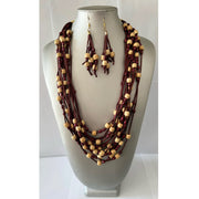 Long Multi Strand Rope Necklace with Wooden Style Beads Set