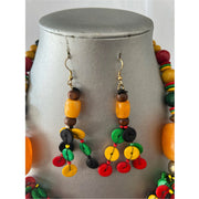 Long Multi Layer Beaded Necklace and Earrings Set with Gemstones