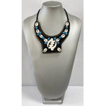African Women's Tribal Cowrie Fabric Necklace -- BLUE -- Jewelry A13