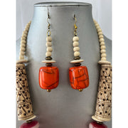 Long Brass Pendant African Tribal Style Necklace and Earrings Set