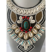 Cowrie Shell Tribal Beaded Necklace -- 7A