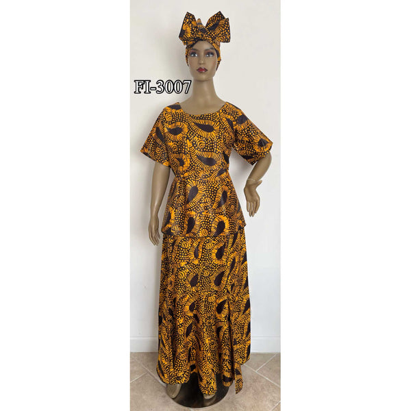 Women's Short Sleeve Peplum Blouse Skirt Set - FI-3007