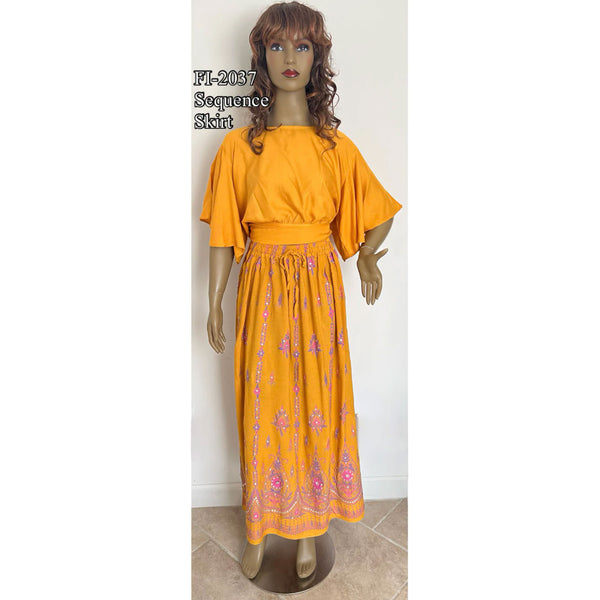 Women's Cropped Rayon Blouse with Sequins Skirt Set -- FI-2037 & Sequins