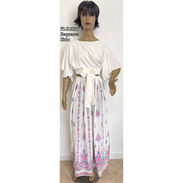 Women's Cropped Rayon Blouse with Sequins Skirt Set -- FI-2037 & Sequins