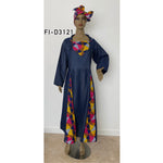 Women's Denim Long Sleeve Maxi Dress with Print - FI-D3121