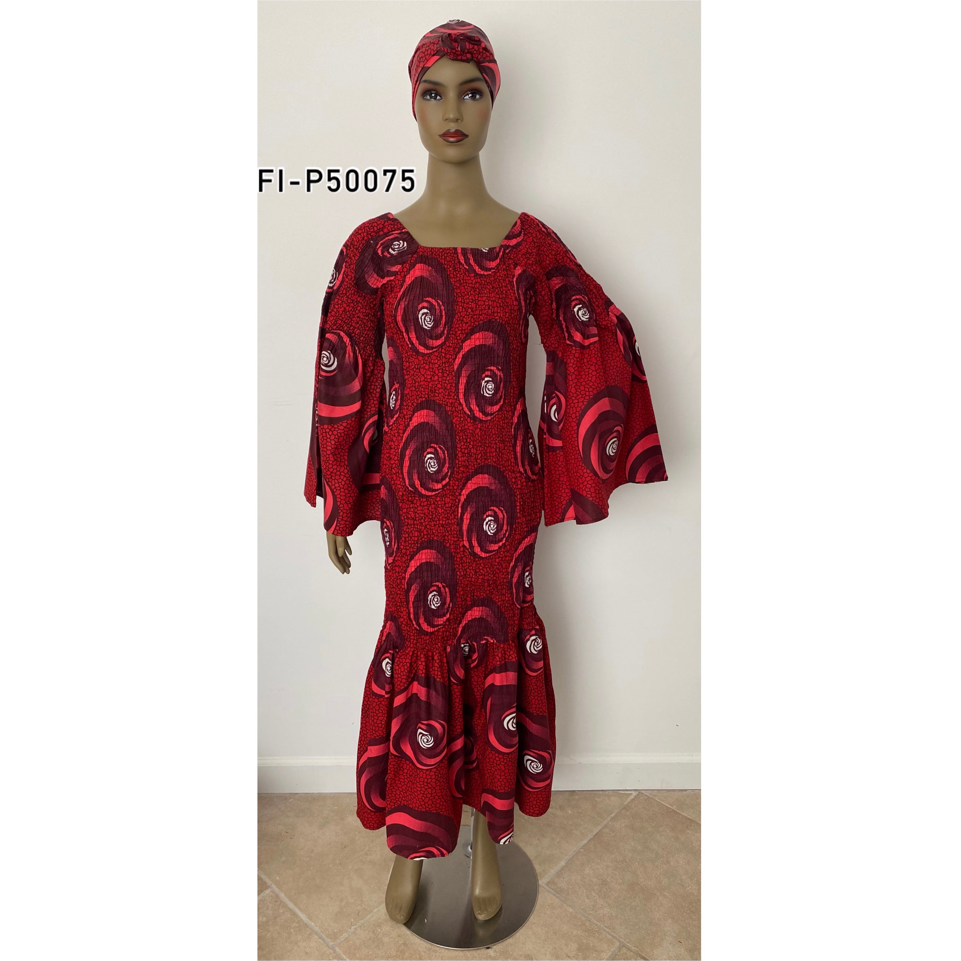 Women's Smocking Wide Bell Sleeve Fishtail Maxi Dress - FI-P50075