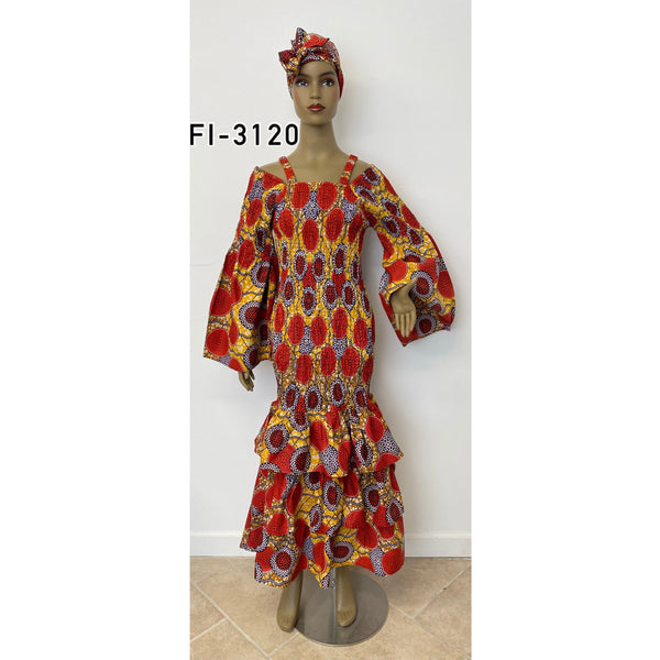 Women's Smocking Mermaid Double Layer Dress - FI-3120