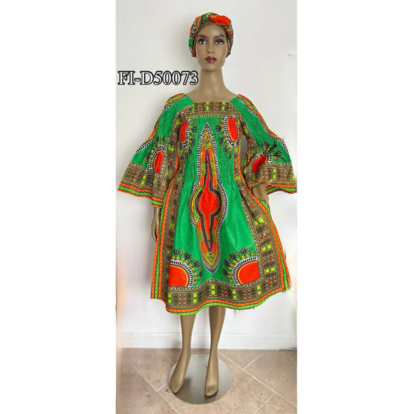 African Women's Dashiki Smocking Short Dress -- FI-D50073