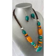 African Turquoise and Orange Gemstone Necklace Set -- Jewelry 8
