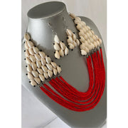 African Tribal Cowrie Shell Necklace Set with Beaded Layers
