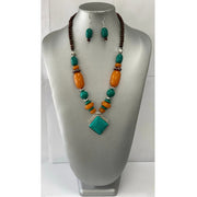 African Turquoise and Orange Gemstone Necklace Set -- Jewelry 8