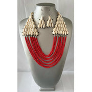 African Tribal Cowrie Shell Necklace Set with Beaded Layers