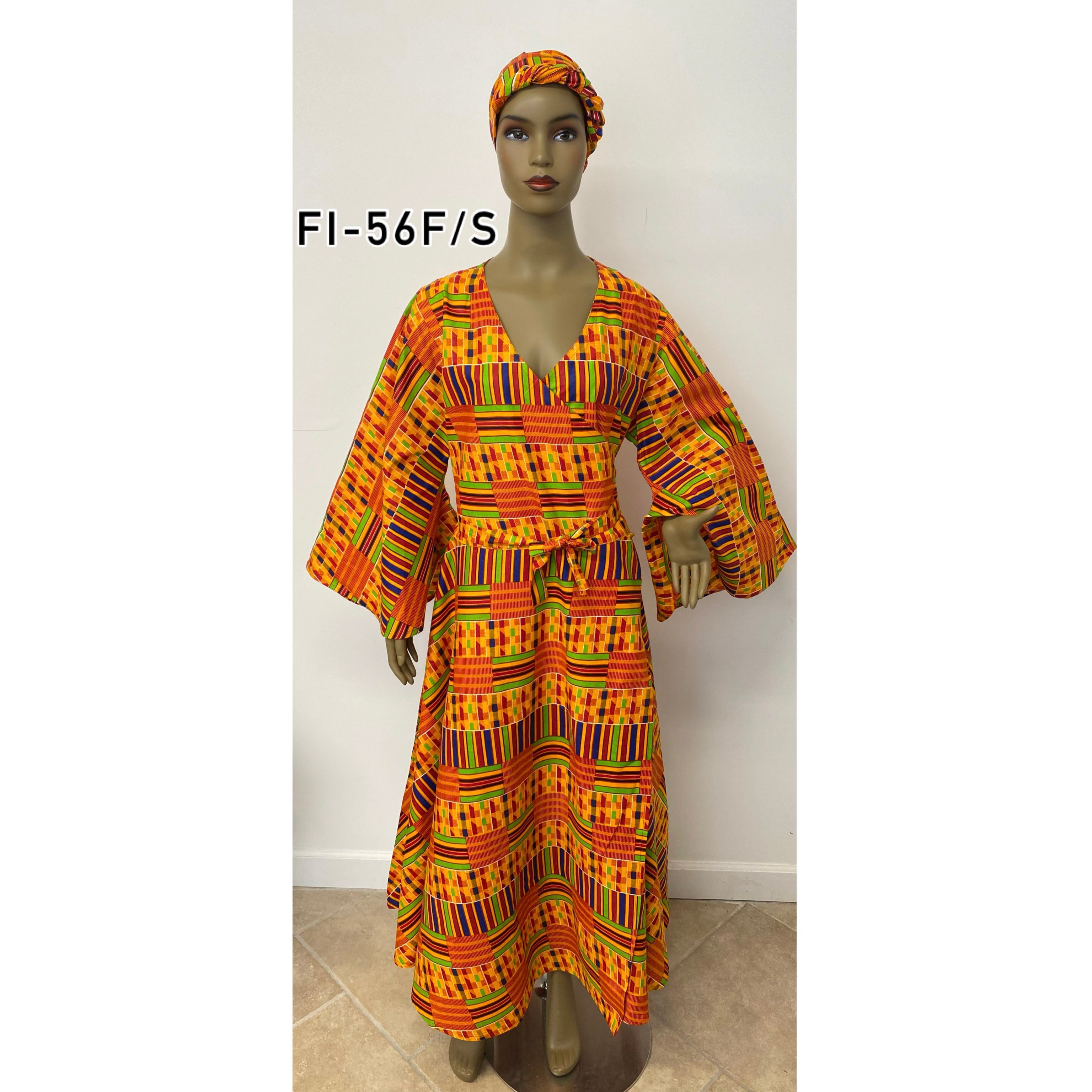 Women's African Bell Sleeves Wrap Dress - FI-56