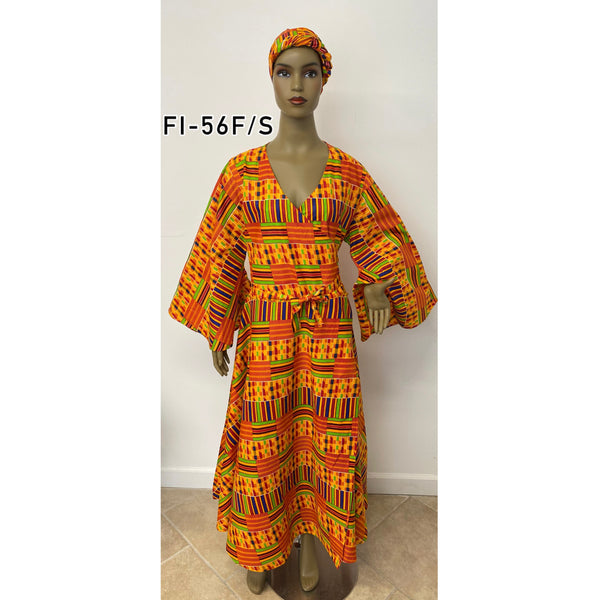 Women's African Bell Sleeves Wrap Dress - FI-56
