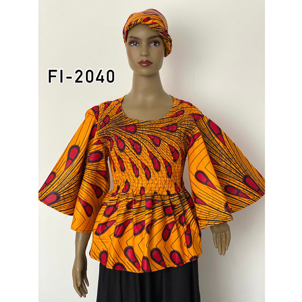 Women's Smocking Bell Sleeves Top - FI-2040