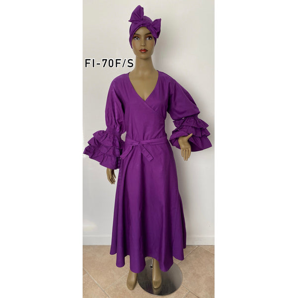 Women's Ruffle Layer Long Sleeve Maxi Wrap Dress - FI-70F/S SOLID