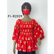 Women's Smocking Blouse with Bell Sleeves and Mask - FI-R2039