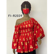 Women's Smocking Blouse with Bell Sleeves and Mask - FI-R2039