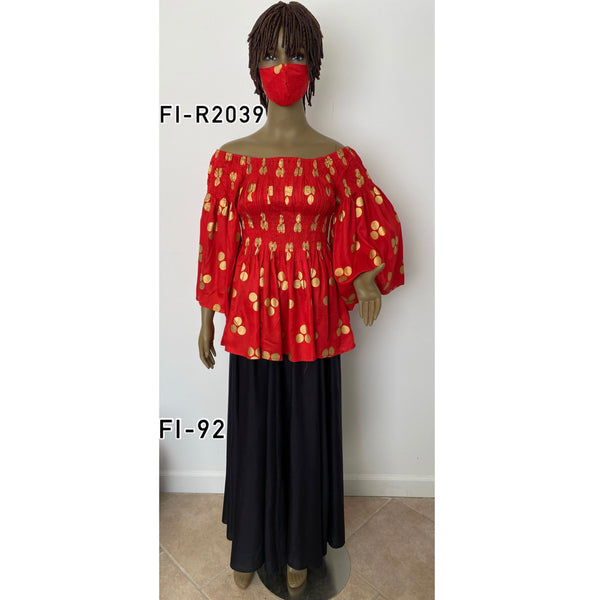 Women's Smocking Blouse with Bell Sleeves and Mask - FI-R2039