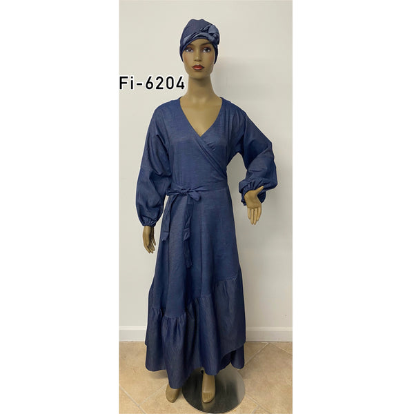 Women's Long Denim Wrap Dress FI-6204