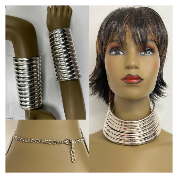 Women's Brass Silver Plated 6 Inch Cuff Set