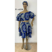 Women's Cropped Off Shoulder Blouse Smocking Skirt Set - FI-4038