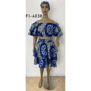 Women's Cropped Off Shoulder Blouse Smocking Skirt Set - FI-4038