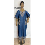 African Women's Dashiki Short Sleeve Denim Maxi Dress - FI-3069