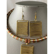 African Metal Rectangle Token Necklace Set -- TRICOLOR -- Jewelry A37