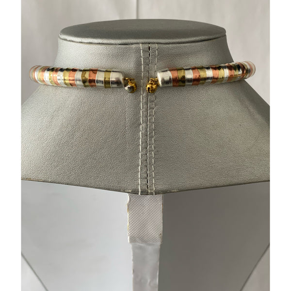 African Metal Rectangle Token Necklace Set -- TRICOLOR -- Jewelry A37